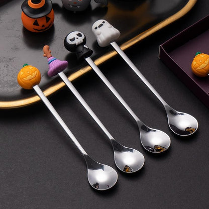 Conjunto de Talheres de Aço Inoxidável Halloween - Colher de Café Colher de Sobremesa Garfo de Fruta - Acessórios de Festa Temática