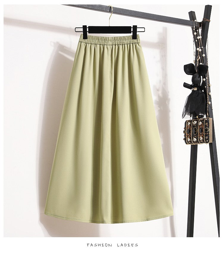 Ladies' Summer High Waist Plus Size Skirts 2026 Mid To Long Flowing Suit Skirt New Style Casual Solid Color A-line Skirt