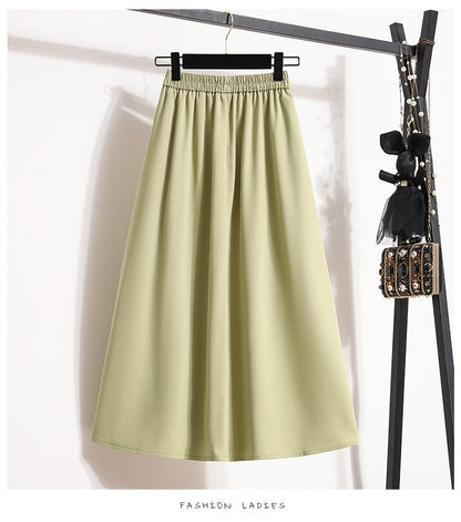 Ladies' Summer High Waist Plus Size Skirts 2026 Mid To Long Flowing Suit Skirt New Style Casual Solid Color A-line Skirt