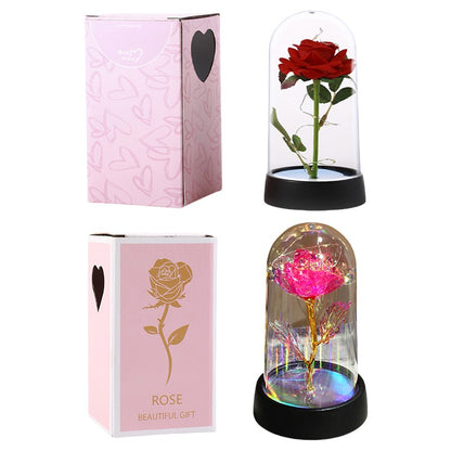 Artificial Rose Flowers Eternal Rose LED Light Foil Flower in Glass Cover Simulation Rose Flower Christmas Teachers' Day Gifts