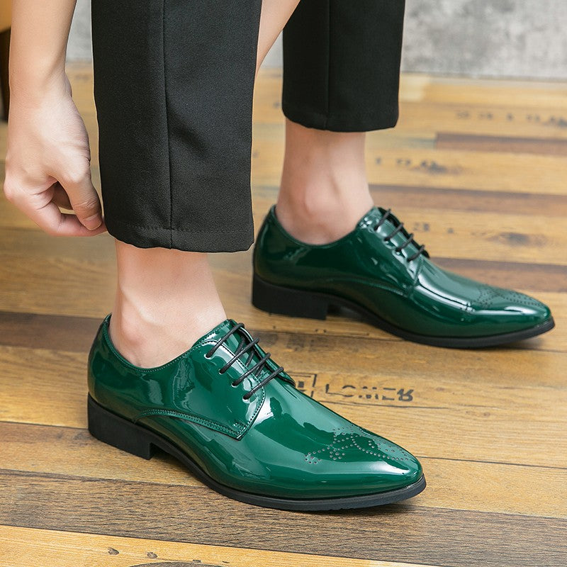 High Quality Green Men Oxfords Shoes Pointed Formal Shoes Man Patent Leather Shoes Lace-Up Business Dress Shoes Men Big size 48