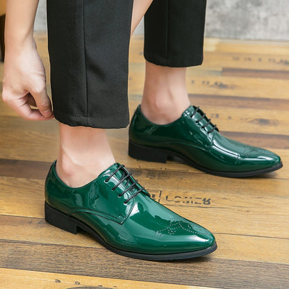 High Quality Green Men Oxfords Shoes Pointed Formal Shoes Man Patent Leather Shoes Lace-Up Business Dress Shoes Men Big size 48