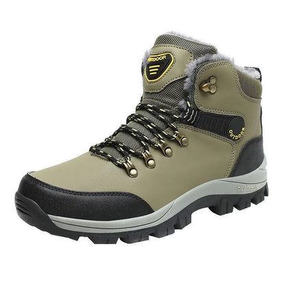 Botas de inverno masculinas com pele quente, antiderrapantes, sapatos casuais de trabalho masculinos, tênis de couro impermeáveis, botas de cano alto, tamanhos grandes