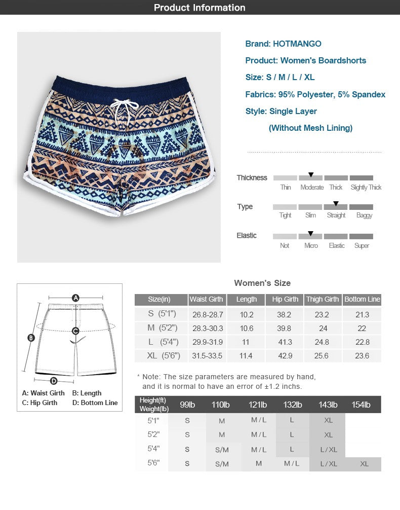 HOTMANGO Women's Beach Shorts Quick Drying Loose and Comfortable for Surfing Swimming Watersports Large Size Brand Direct Sales