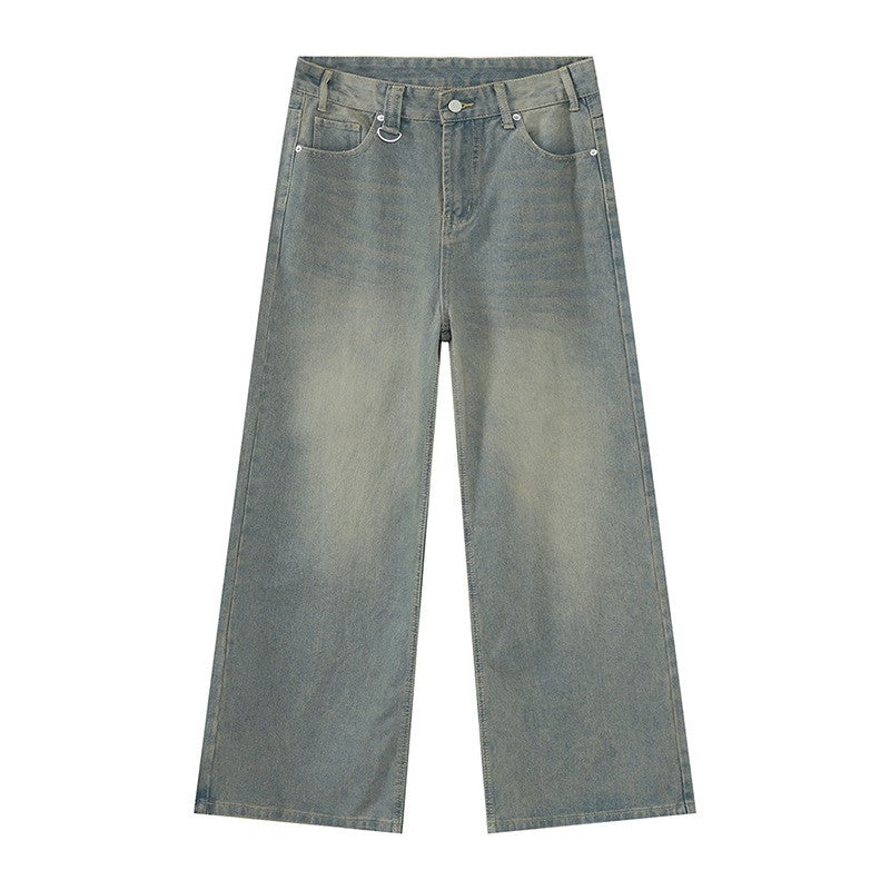 IEFB Calça Jeans Masculina de Verão Azul Velho Lavada Jeans Masculino Reta Casual Masculina Solta Perna Larga Novidade Moda 9C354
