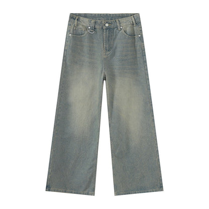 IEFB Calça Jeans Masculina de Verão Azul Velho Lavada Jeans Masculino Reta Casual Masculina Solta Perna Larga Novidade Moda 9C354