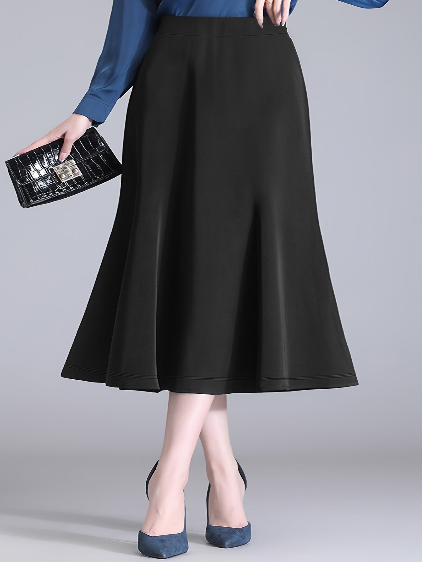 Spring and summer new plus size women's fashion temperament wind solid color half-body skirt