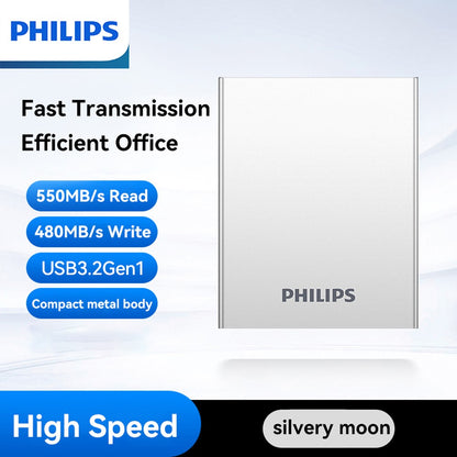 PHILIPS Portable SSD, 1TB External Solid State Drive, Speeds Up to 550MB/s, USB 3.2 Gen 2, Reliable Storage for Gaming, Students