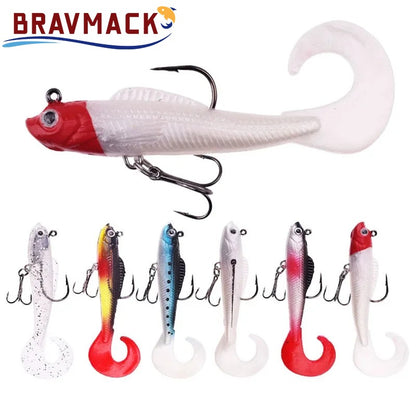 6 peças de isca de pesca com cauda de natação, jig, wobblers, iscas macias, isca artificial de silicone, isca de colher de carpa de robalo