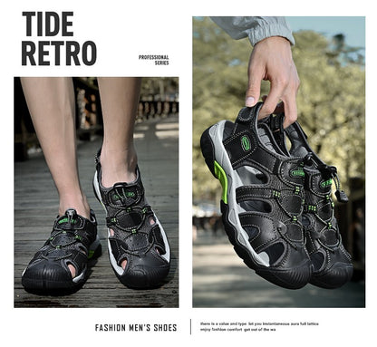 Summer Men's Sandals Classic Genuine Leather Sandals Fashion Outdoor Hiking Shoes Light  Breathable Non-slip Sneakers 38-48