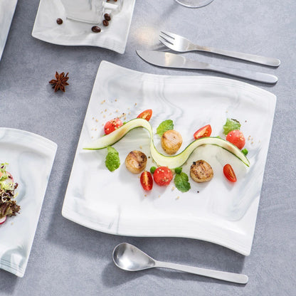 MALACASA FLORA 30PCS Marble Porcelain Dinnerware Set with 6 Piece Dinner Plate Dessert Plate Soup Plate Cups &Saucers