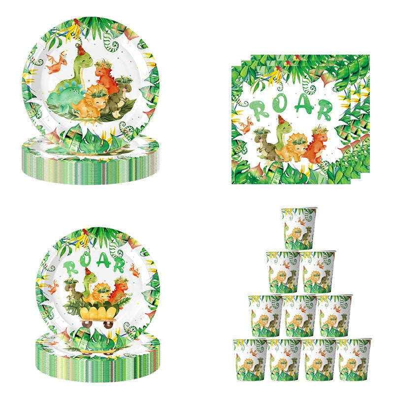 Happy Dinosaur Birthday Decoration Party Supplies Set Cup Plate Dinosaur Balloons Stickers Banner Gift Bags for Kids Boy Favors
