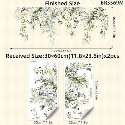 2pcs Plant Vine Flower Green Leaf Self-Adhesive Wall Stickers Removable Decorative Decal for Home Living Room Bedroom Background