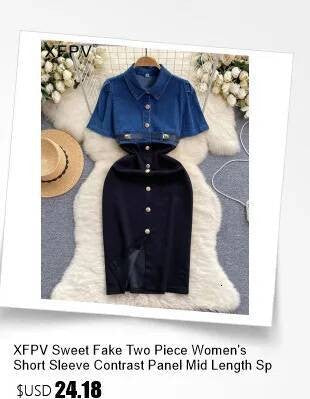 XFPV Women's Sweet high Waist Wrap Belt Round Neck patchwork Denim Shirt  Chic Top Y2k Korean Fashion Spring Summer 2025 SM11327
