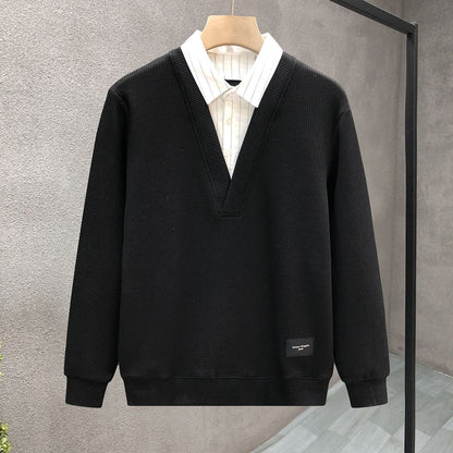 Casual Fake Two-piece Plus Size Hoodies Sweatshirts Spring Autumn Long Sleeve Patchwork Trend Tops Fashion Korean Men Clothing