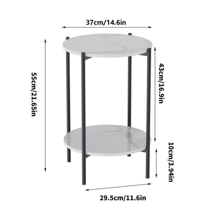 2 Tiers Solid Marble Sofa Side End Coffee Table Living Room Bedroom Round Nesting Table Nightstand Metal Frame