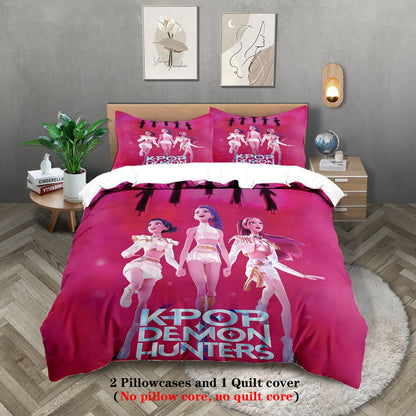 K-Pop Demon Hunters Themed Bedding Set Colorful Print Polyester Student Dormitory Bed Sheet Duvet Cover Kid Gift Home Textile