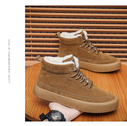 The 2025 new winter high-top plush thick men's snow boots are fashionable, casual and warm men's cotton shoes and boots