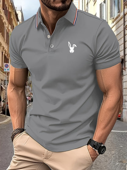 2025 New Men's Polo Shirt Rabbit Logo Pattern Print Summer Lapel stripes Men Short Sleeve Casual Breathable Light Luxury T-shirt