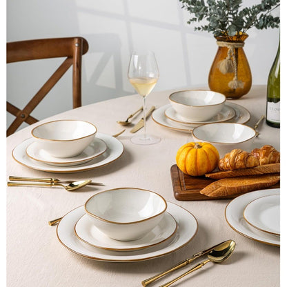 Handmade Stoneware Ceramic Dinnerware Set with Reactive Glaze for Dining Room Use Scratch Resistant Plates and Bowls Set Suitab
