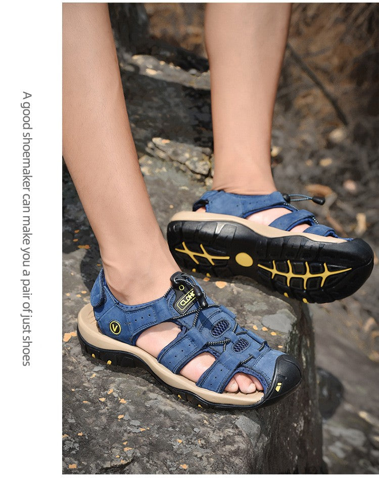 Fashion Men Genuine Leather Shoes 2025 Summer Non Slip Outdoor Water Walking Hiking Trekking Shoes Comfortable Casual Sneakers