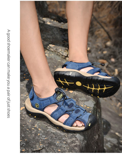 Fashion Men Genuine Leather Shoes 2025 Summer Non Slip Outdoor Water Walking Hiking Trekking Shoes Comfortable Casual Sneakers