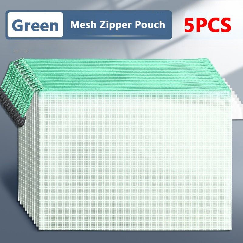 5PCS Stationery Storage Folder File Mesh Zipper Pouch A3 A4 A5 A6 B4 B5 Document Bag Zip File Folder School Office Supplies