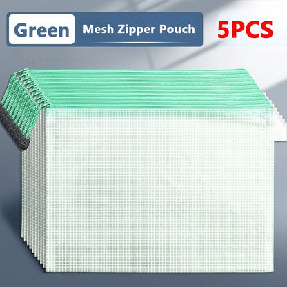 5PCS Stationery Storage Folder File Mesh Zipper Pouch A3 A4 A5 A6 B4 B5 Document Bag Zip File Folder School Office Supplies