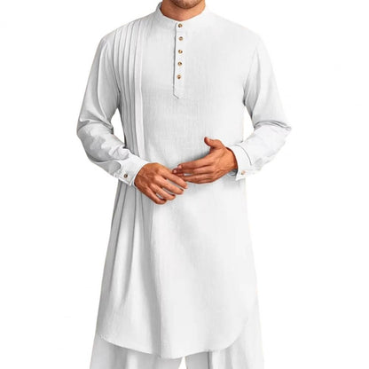 Men's Cotton Linen Kaftan Robe – Long Sleeve Button-Up Thobe for Prayer, Casual & Arabic Style | Breathable & Comfortable