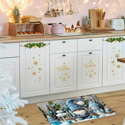 VIKAMA Christmas Gnome Blue Decorative Rug Living Room, Bedroom & Entrance Door Mat Non-Slip, Stain-Resistant Home Decor Rug