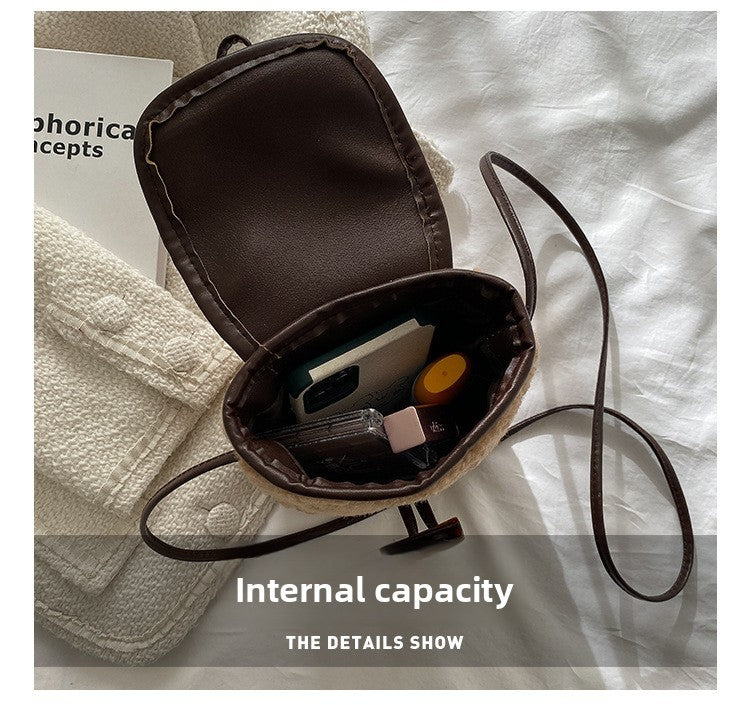 Fashion Winter Lambswool Phone Bag Sweet Lovely Portable Women Wallets Square Purse Faux Fur Plush Shoulder Bags Purses Handbags