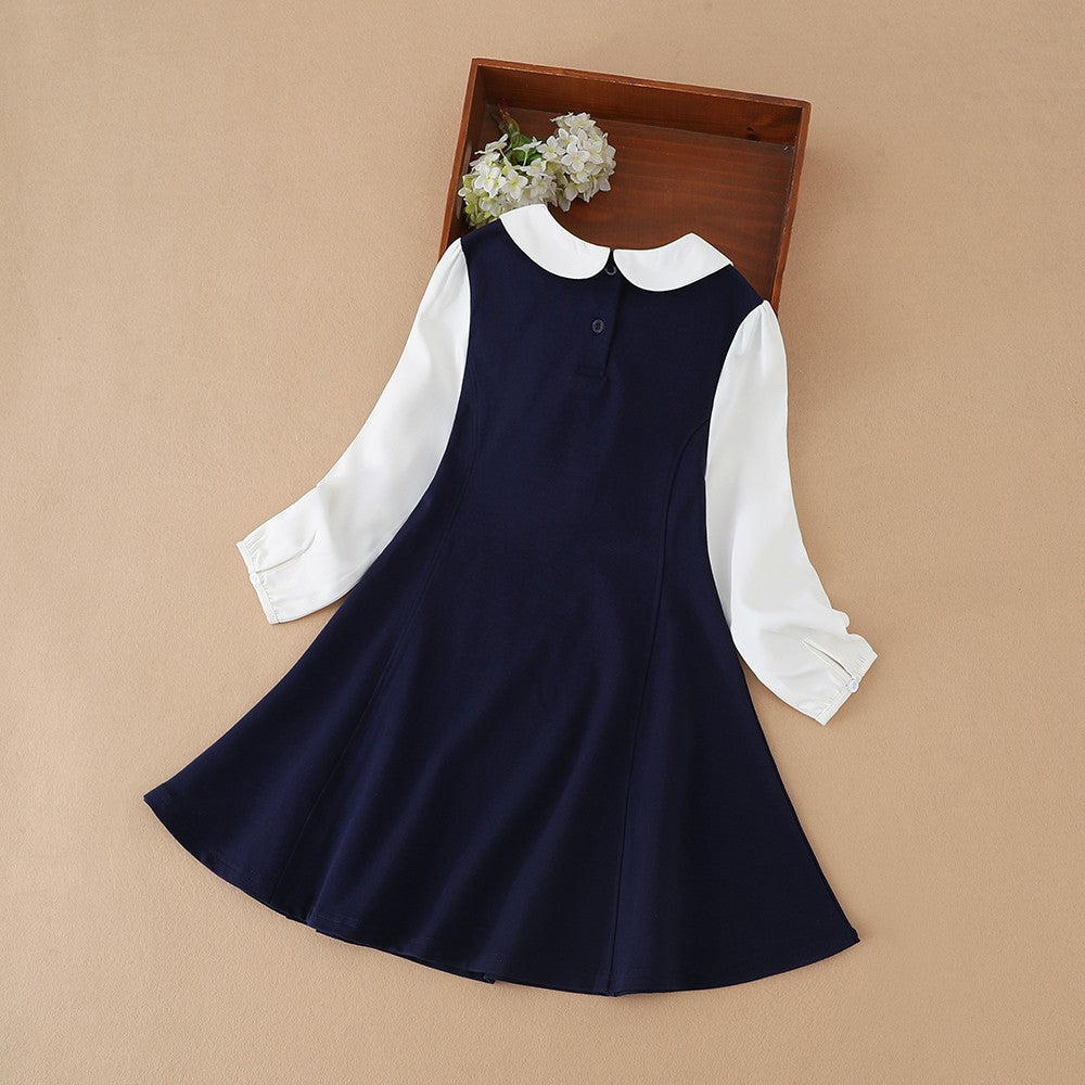 Girls Dresses 2025 Preppy Style Dresses Kids Ruffle Collar Long Sleeved Clothes Children Dresses with Bow for 5-12 Years
