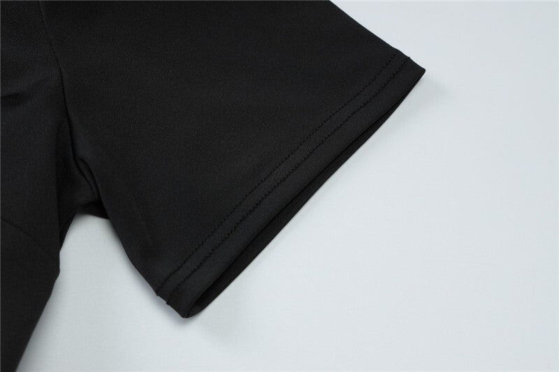 Mozision Short Sleeve Draped Sexy Mini Dress For Women Black Metal Buckle O Neck