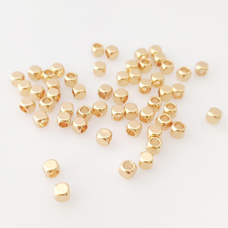 2/3/4mm Hollow Cube Beads 18k Gold Plated Brass Spacer Beads,Separators For Beads,DIY Jewelry Making Supplies Wholesalele