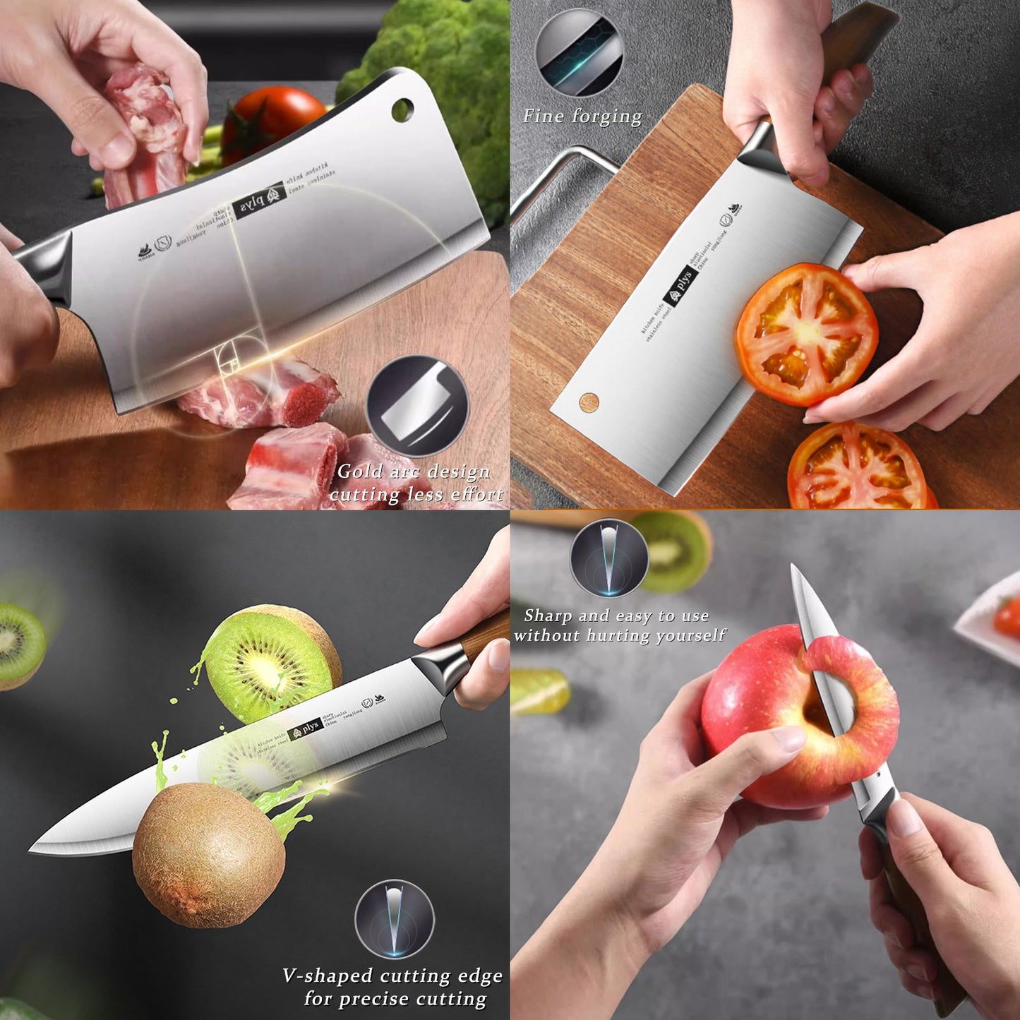 Conjunto de facas de cozinha profissionais de 4 peças, cutelo afiado para casa, fatiador multiuso, faca de chef profissional, faca de legumes de lâmina fixa