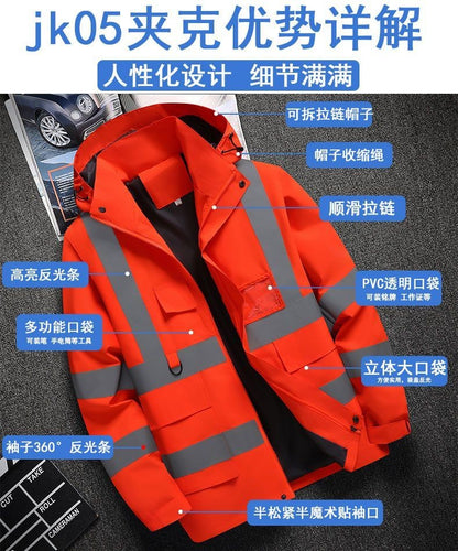 Jaqueta masculina de trabalho, roupa para construção civil, roupa de construção, roupa para trabalho ao ar livre, corta-vento, impermeável, faixa refletiva