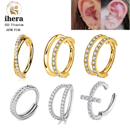 G23 Titânio Anel de Nariz Clicker Orelha Cartilagem Tragus Hélix Daith Brincos Redondos Argolas Zircônia Cúbica 16G Segmento Articulado Joia de Piercing Corporal