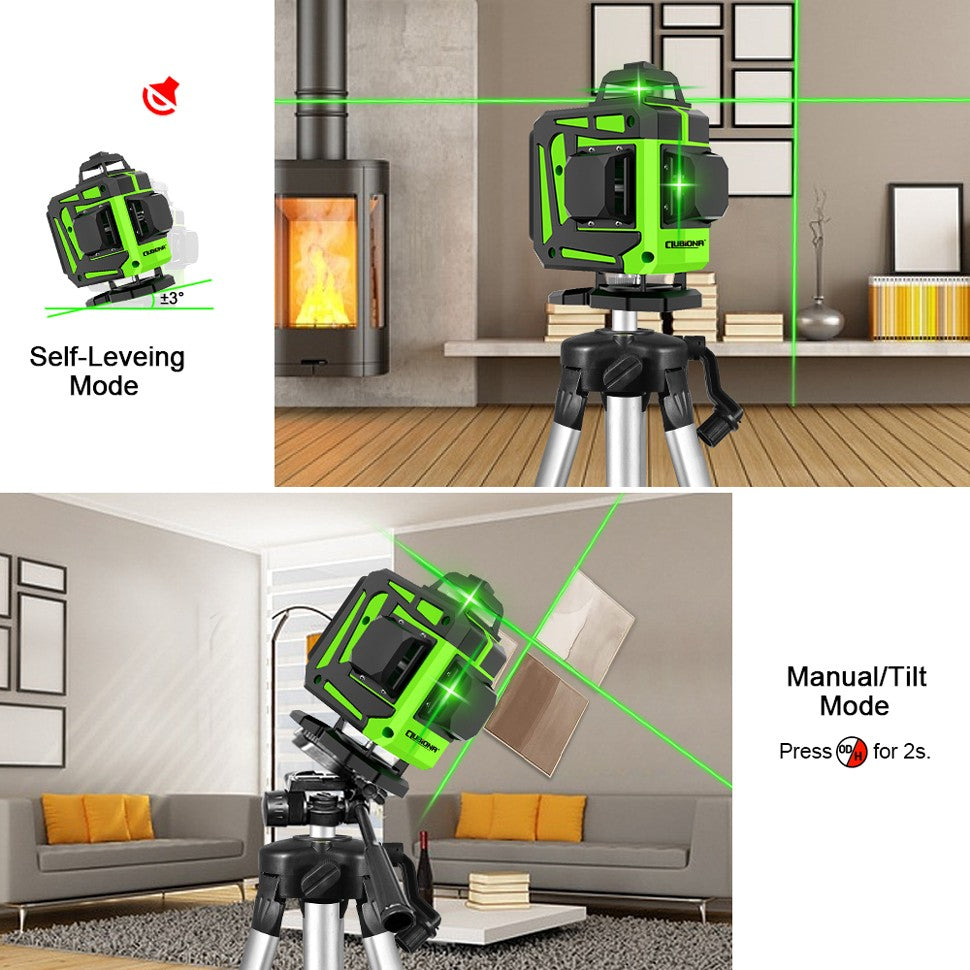 Nível a Laser Clubiona 16/12 Linhas linha verde Autonivelante 360 Horizontal e Vertical Nível a Laser de Feixe Verde Super Potente