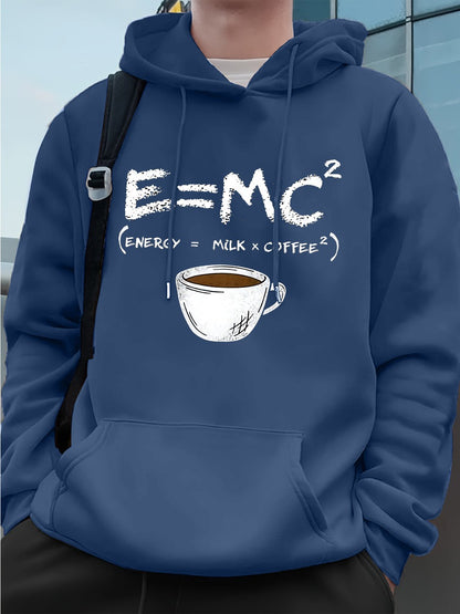 E=Mc2 Energy Milk Coffee Prints Men Hoodies Autumn Fleece Warm Sweatshirt Casual Loose Pocket Streetwear Sports Male Clothes