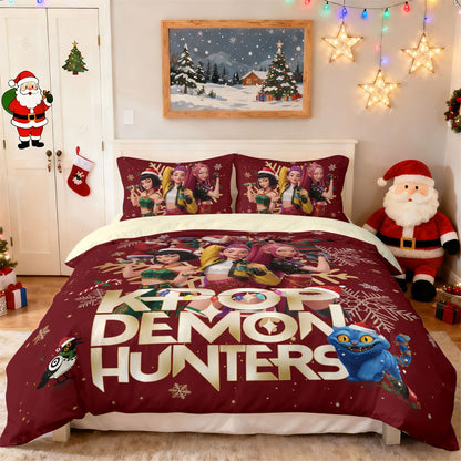 3pcs Christmas K-Pop Demon Hunters Print Coreless Bedding Set Multi Size Bedroom Bedding Decoration Machine Washable