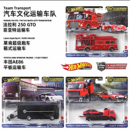 2025 Mattel Hot Wheels Premium Car Culture Team Transport Brinquedos Meninos 1/64 Diecast Ferrari Fiat Lykan Hauler Toyota AE86 Modelo de Carro