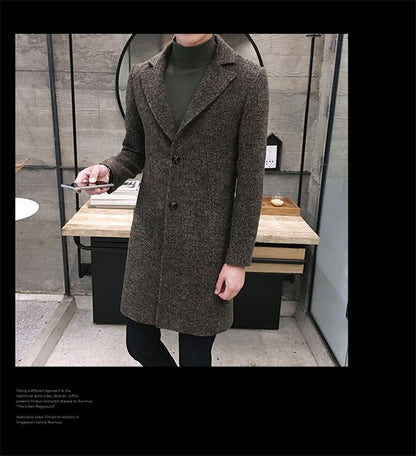 Men's Thick Wool Blends Trench Long Casual Top Coats Fashion Warm Coat Lapel Collar Overcoat Plus Size 5XL Male Slim Windbreaker