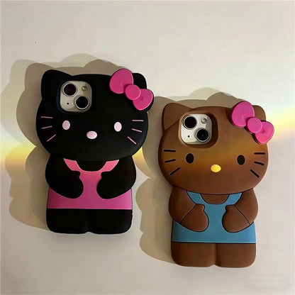 Capa de Silicone 3D Gato com Laço para iPhone 17 Pro Max 16 15 14 Plus 13 Mini 12 11 7 8 4 4S 5 5S X XR SE