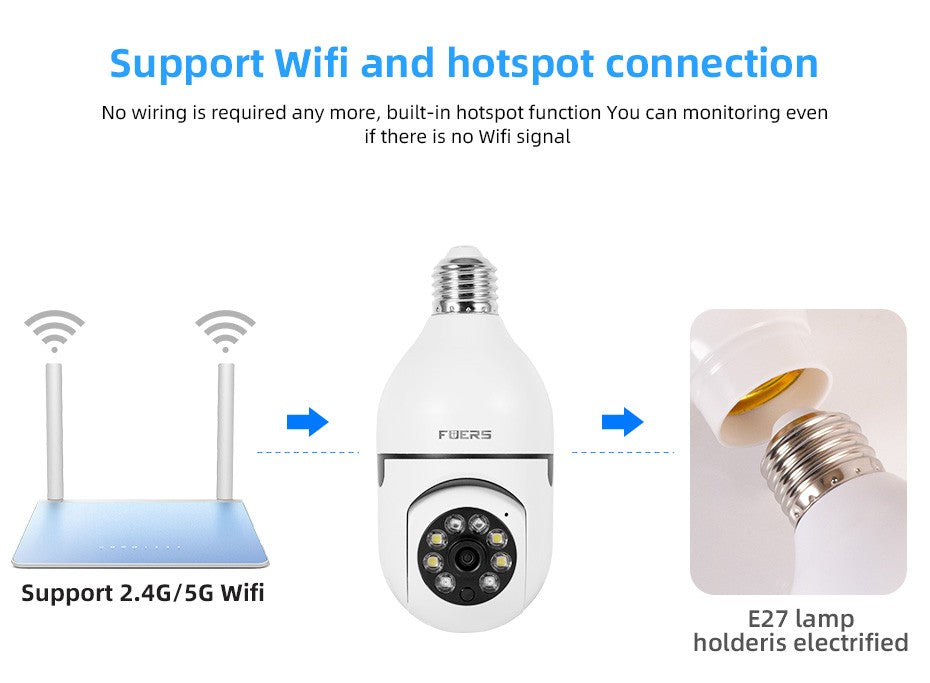 Fuers 5G Wifi IP E27 Bulb Surveillance Camera Night Vision Wireless Home Camera 2MP CCTV Video Security Protection Baby Mini Cam
