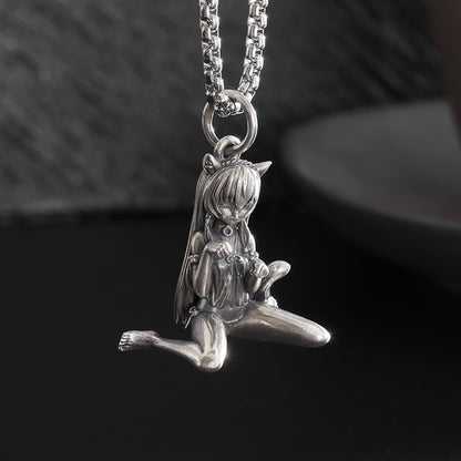 Colar Pingente Menina Bonita Anime Mecha Banhado a Prata Joia da Moda Hip-Hop Rock Punk Presente para Homens e Mulheres