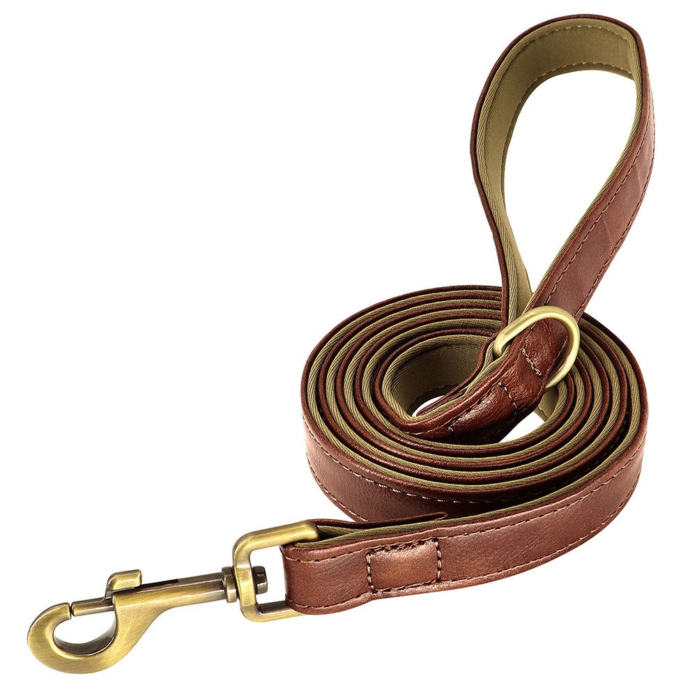 Conjunto Personalizado de Coleira e Guia de Couro para Cães Coleira de Couro Acolchoada Macia para Cães de Pequeno, Médio e Grande Porte com Placa de Identificação Grátis