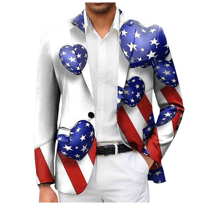 One Button Jacquard Suit Men'S Clothing Fashion Independence Day 3d Digital Printed Suit Jacket Light Business Suit Jacket