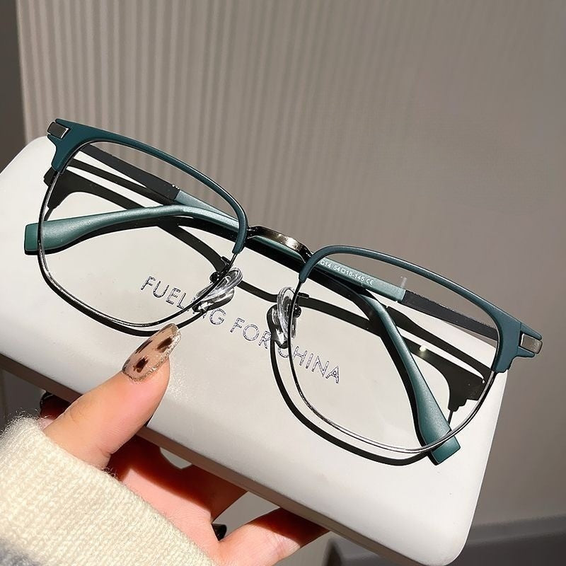 Retro Stylish Men's Half-Frame AC Lens Glasses - Sleek Iron Alloy Frame, Lightweight & Durable, Perfect for Casual or Formal