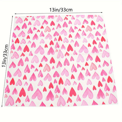 20pcs Romantic Pink Heart Pattern Disposable Napkins Valentine's Day Weddings Birthdays Party Decoration Tableware Lining Paper