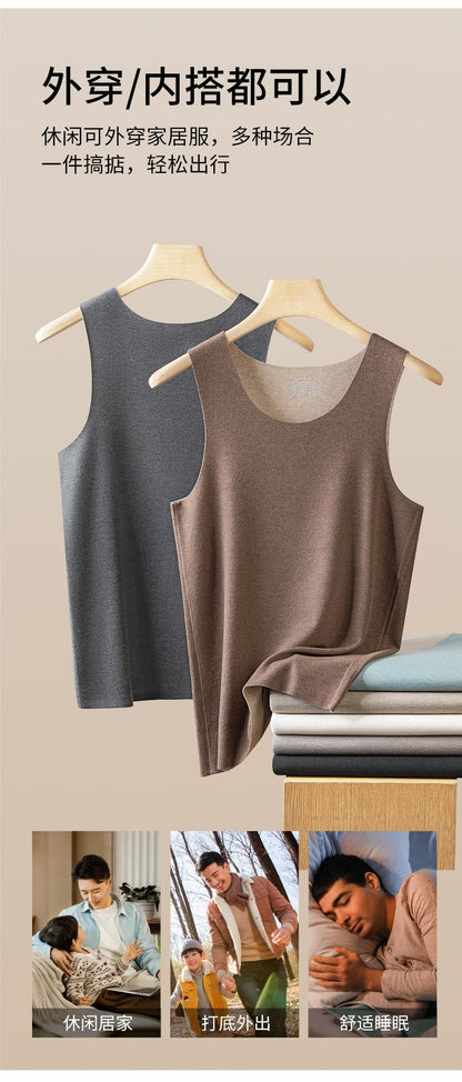 Comfortable Bamboo Fiber Thermal T Shirt Men Tank Top Wool High Quality Seamless Undershirt Winter Men's Warm Fleece Underwear
